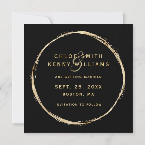 Black Faux Gold Circle Frame Photo Wedding Save The Date