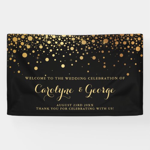 Black  Faux Gold Confetti Wedding Welcome Banner