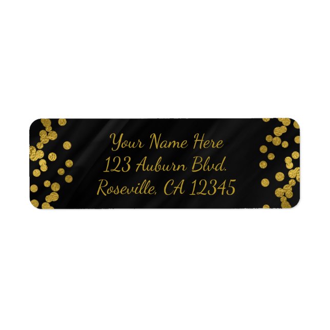 Black & Faux Gold Foil Glamour Dots Modern Label (Front)