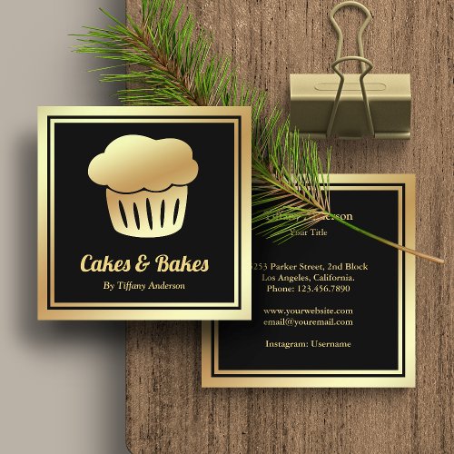 Black Faux Gold Foil Homemade Cupcake Bakery Square Business Card