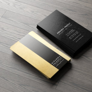 Black Faux Gold Foil Metal Stripe Wedding Planner Business Card