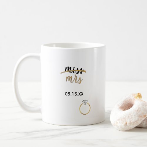 Black  Faux Gold Foil Miss Mrs Name Date Mug
