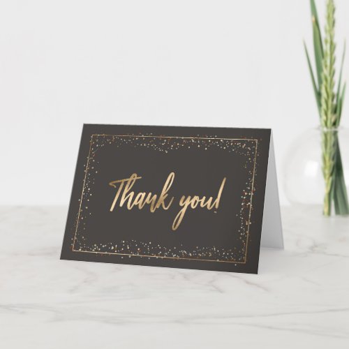 Black  Faux Gold Foil Modern Brush Script Thank You Card