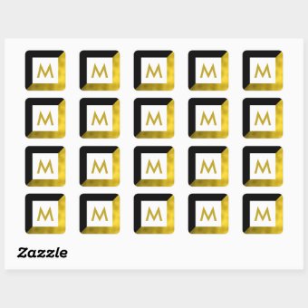 Black Faux Gold Foil Monogram Square Sticker | Zazzle