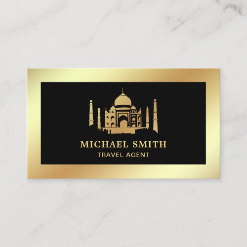 Black Faux Gold Foil Taj Mahal Travel Agent Business Card
