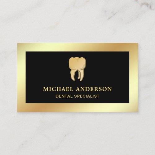 Black Faux Gold Foil Tooth Dental Clinic Dentist Business Card