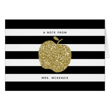 Black & Faux Gold Glitter Apple Teacher Notecards by DearHenryDesign at Zazzle