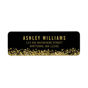 Black Faux Gold Glitter Label