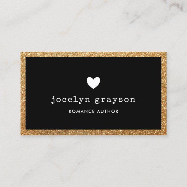 Black Faux Gold Glitter Romance Author Business Card (Front)