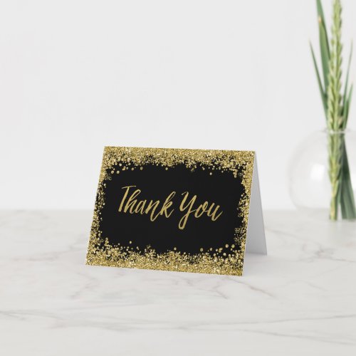 Black Faux Gold Glitter Thank You