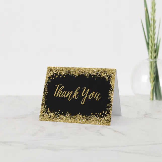 Black Faux Gold Glitter Thank You Zazzle