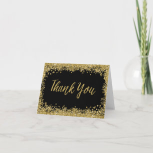Black Faux Gold Glitter Thank You Card