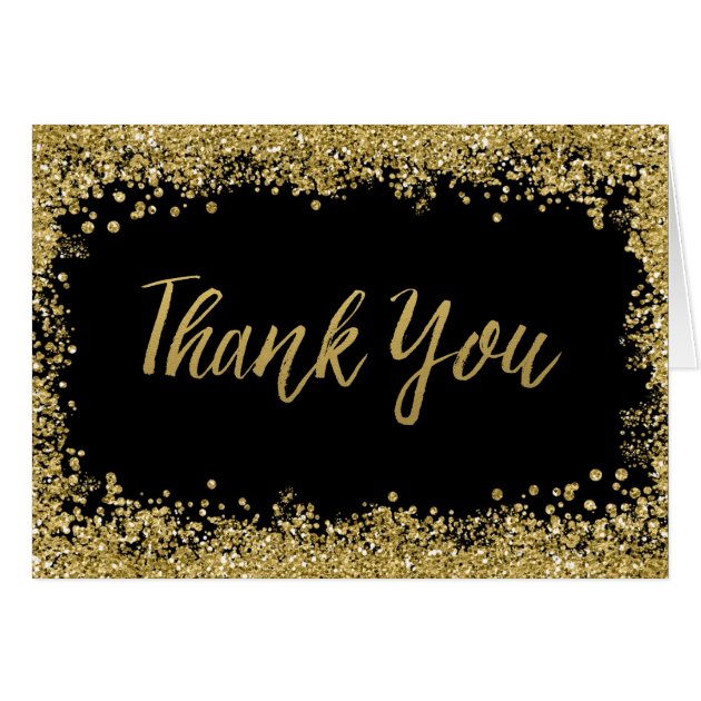 Black Faux Gold Glitter Thank You Card