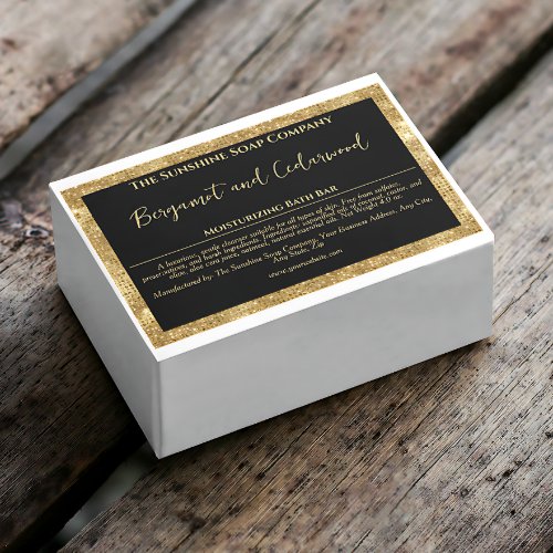 Black faux gold glitter waterproof soap box label
