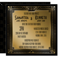 Black & Faux Gold Great Gatsby Geometric Wedding Invitation