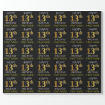 [ Thumbnail: Black, Faux Gold "Happy 13th Birthday" Wrapping Paper ]