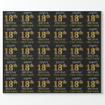 [ Thumbnail: Black, Faux Gold "Happy 18th Birthday" Wrapping Paper ]