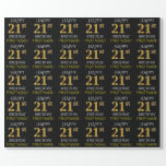 [ Thumbnail: Black, Faux Gold "Happy 21st Birthday" Wrapping Paper ]