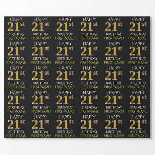 Black Faux Gold HAPPY 21st BIRTHDAY Wrapping Paper