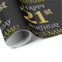 Black, Faux Gold HAPPY 21st BIRTHDAY Wrapping Paper