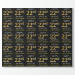 [ Thumbnail: Black, Faux Gold "Happy 22nd Birthday" Wrapping Paper ]