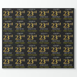 [ Thumbnail: Black, Faux Gold "Happy 23rd Birthday" Wrapping Paper ]