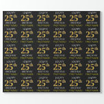 [ Thumbnail: Black, Faux Gold "Happy 25th Birthday" Wrapping Paper ]