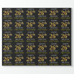 [ Thumbnail: Black, Faux Gold "Happy 26th Birthday" Wrapping Paper ]