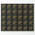 [ Thumbnail: Black, Faux Gold "Happy 28th Birthday" Wrapping Paper ]