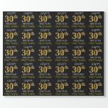 [ Thumbnail: Black, Faux Gold "Happy 30th Birthday" Wrapping Paper ]