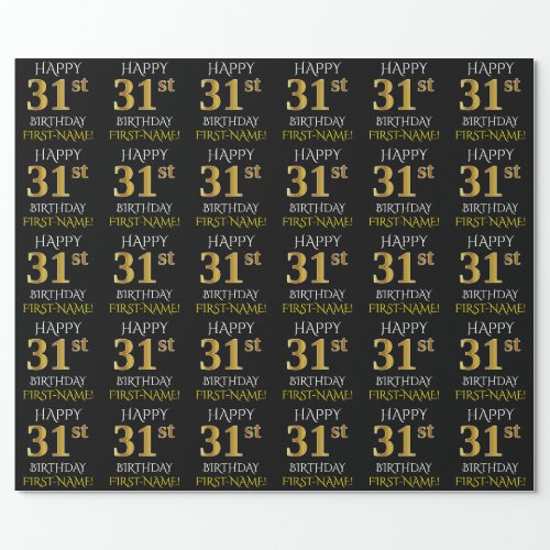 Black Faux Gold HAPPY 31st BIRTHDAY Wrapping Paper