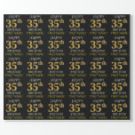 [ Thumbnail: Black, Faux Gold "Happy 35th Birthday" Wrapping Paper ]