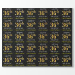 [ Thumbnail: Black, Faux Gold "Happy 36th Birthday" Wrapping Paper ]