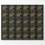 [ Thumbnail: Black, Faux Gold "Happy 38th Birthday" Wrapping Paper ]