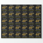 [ Thumbnail: Black, Faux Gold "Happy 40th Birthday" Wrapping Paper ]