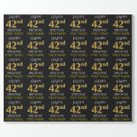 [ Thumbnail: Black, Faux Gold "Happy 42nd Birthday" Wrapping Paper ]