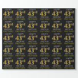 [ Thumbnail: Black, Faux Gold "Happy 43rd Birthday" Wrapping Paper ]