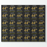 [ Thumbnail: Black, Faux Gold "Happy 44th Birthday" Wrapping Paper ]