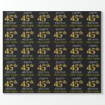 [ Thumbnail: Black, Faux Gold "Happy 45th Birthday" Wrapping Paper ]