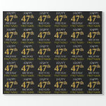 [ Thumbnail: Black, Faux Gold "Happy 47th Birthday" Wrapping Paper ]