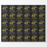 [ Thumbnail: Black, Faux Gold "Happy 48th Birthday" Wrapping Paper ]