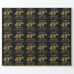 [ Thumbnail: Black, Faux Gold "Happy 49th Birthday" Wrapping Paper ]