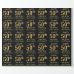 [ Thumbnail: Black, Faux Gold "Happy 50th Birthday" Wrapping Paper ]