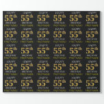 [ Thumbnail: Black, Faux Gold "Happy 55th Birthday" Wrapping Paper ]
