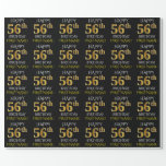 [ Thumbnail: Black, Faux Gold "Happy 56th Birthday" Wrapping Paper ]