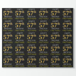 [ Thumbnail: Black, Faux Gold "Happy 57th Birthday" Wrapping Paper ]
