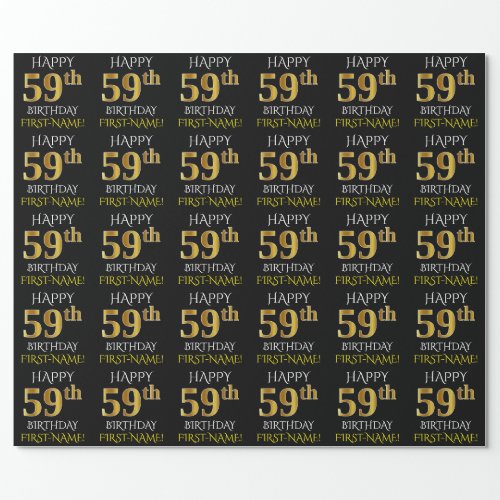 Black Faux Gold HAPPY 59th BIRTHDAY Wrapping Paper