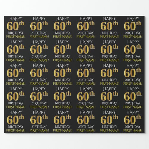 Black Faux Gold HAPPY 60th BIRTHDAY Wrapping Paper