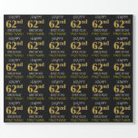 [ Thumbnail: Black, Faux Gold "Happy 62nd Birthday" Wrapping Paper ]