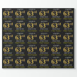 [ Thumbnail: Black, Faux Gold "Happy 63rd Birthday" Wrapping Paper ]